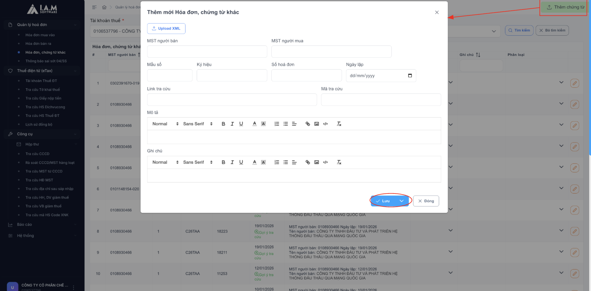 25. Màn hình thao tác thêm mới chứng từ