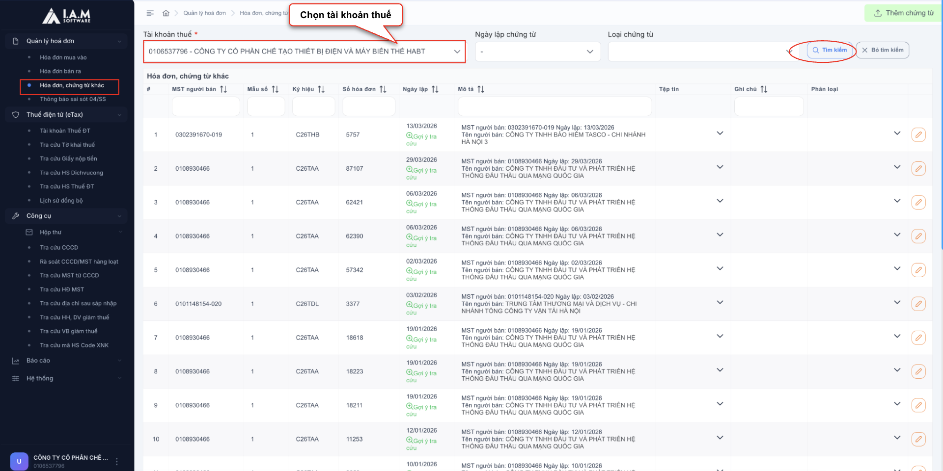 24. Màn hình hoá đơn, chứng từ khác