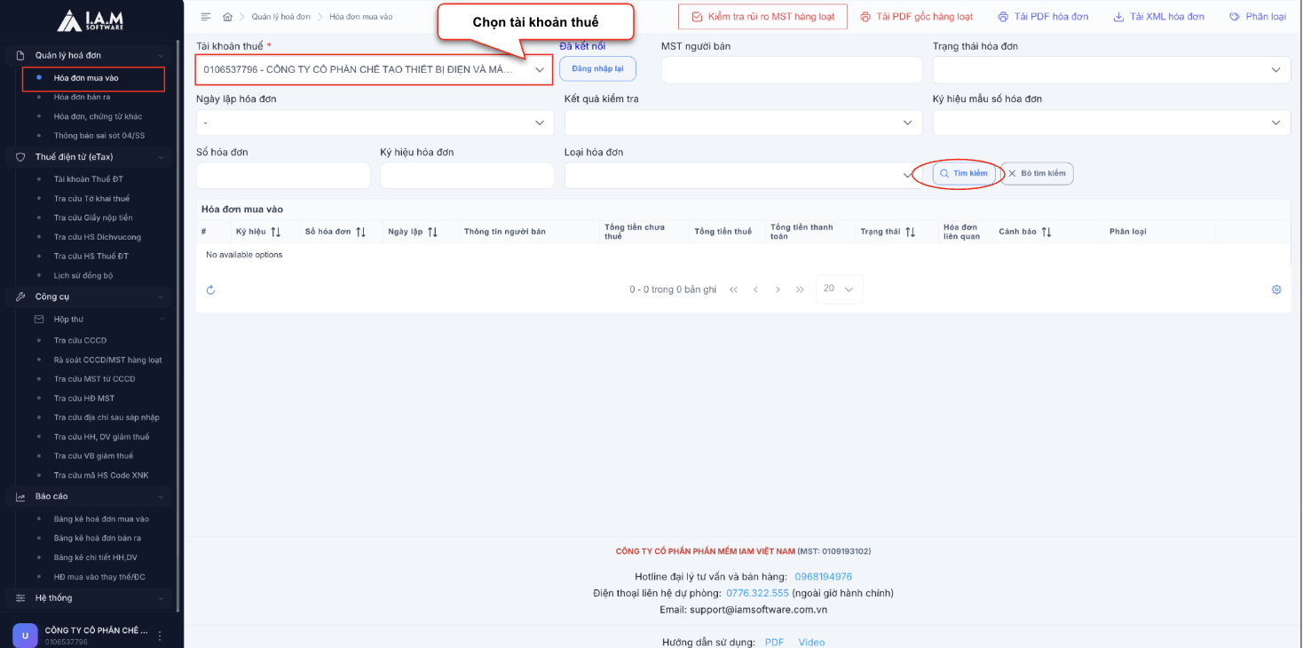22. Màn hình hoá đơn mua vào