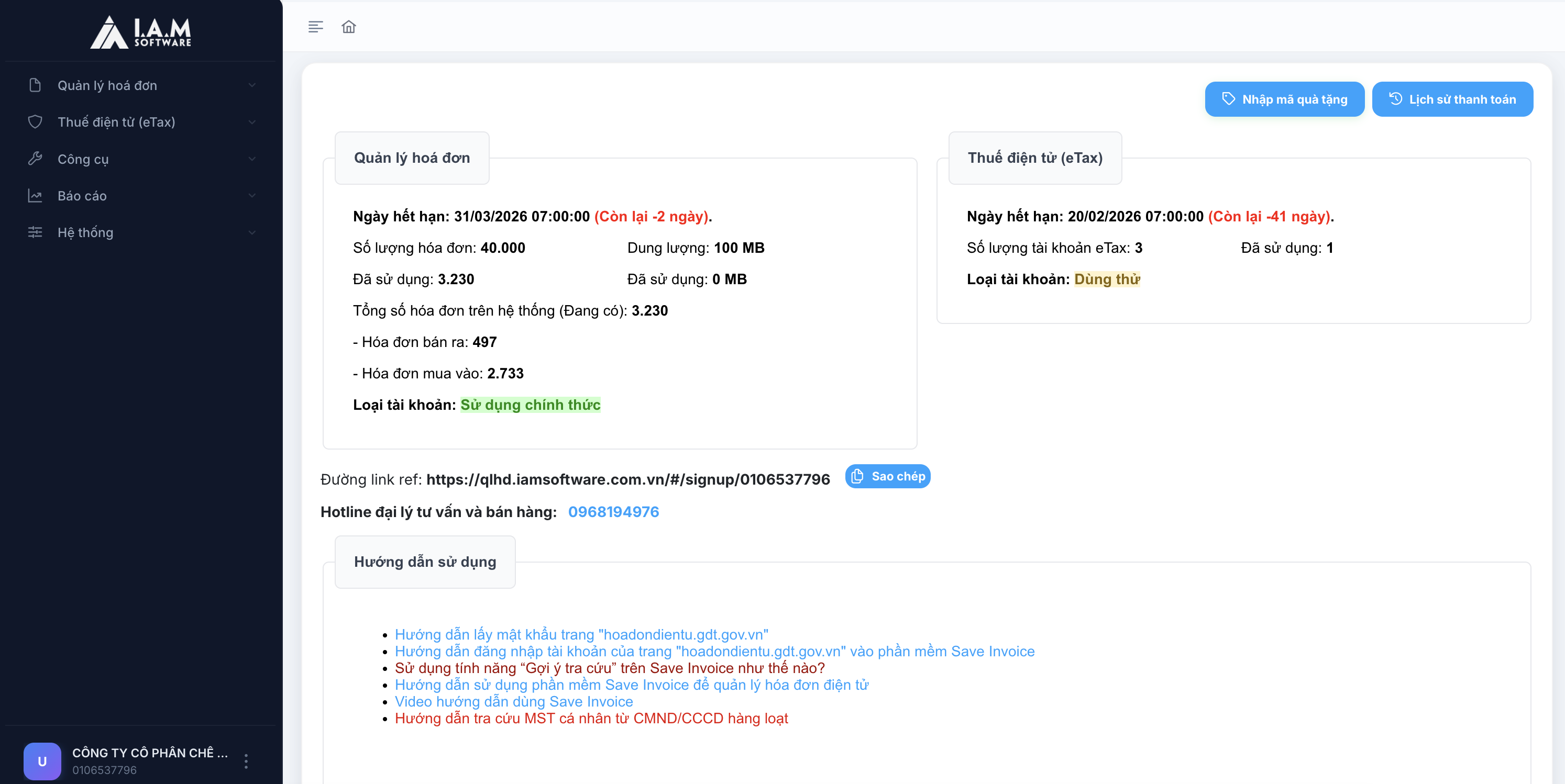Màn hình thông tin tài khoản