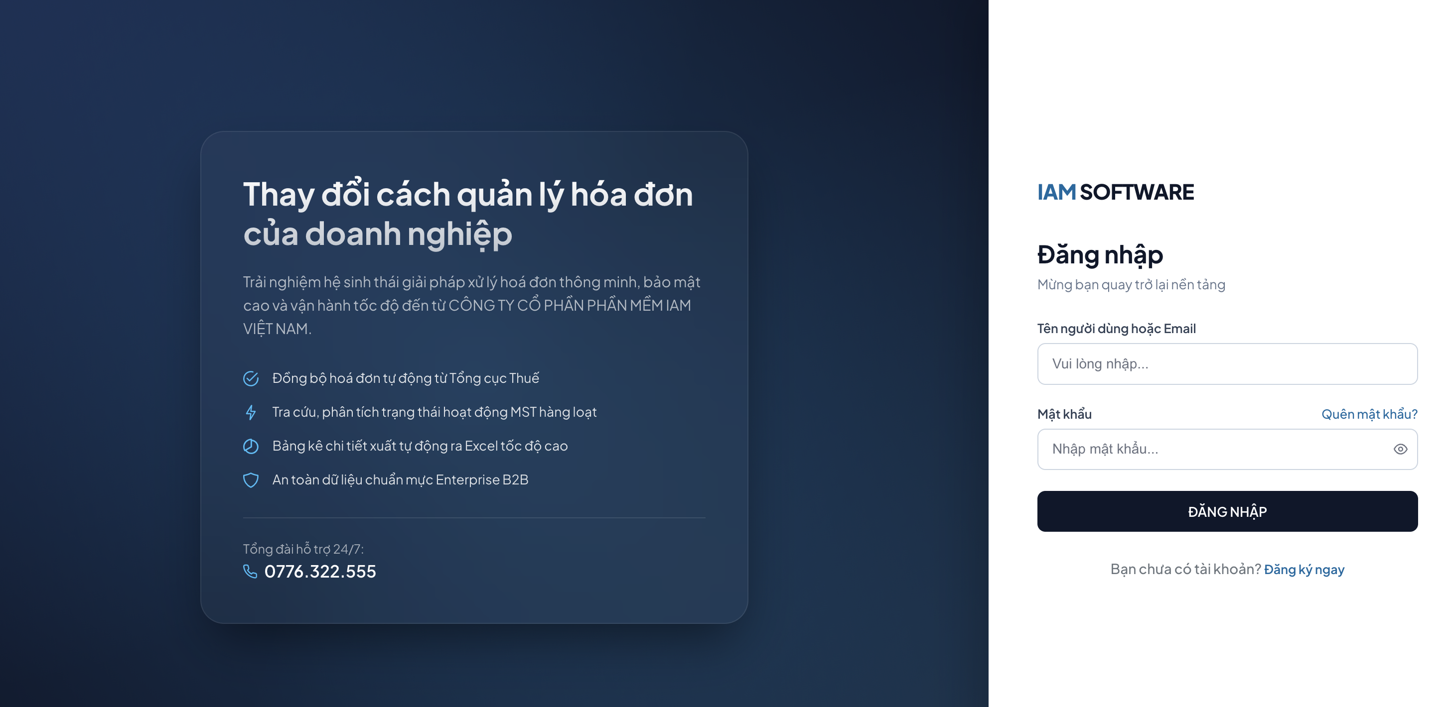 Màn hình đăng nhập phần mềm Quản lý hoá đơn