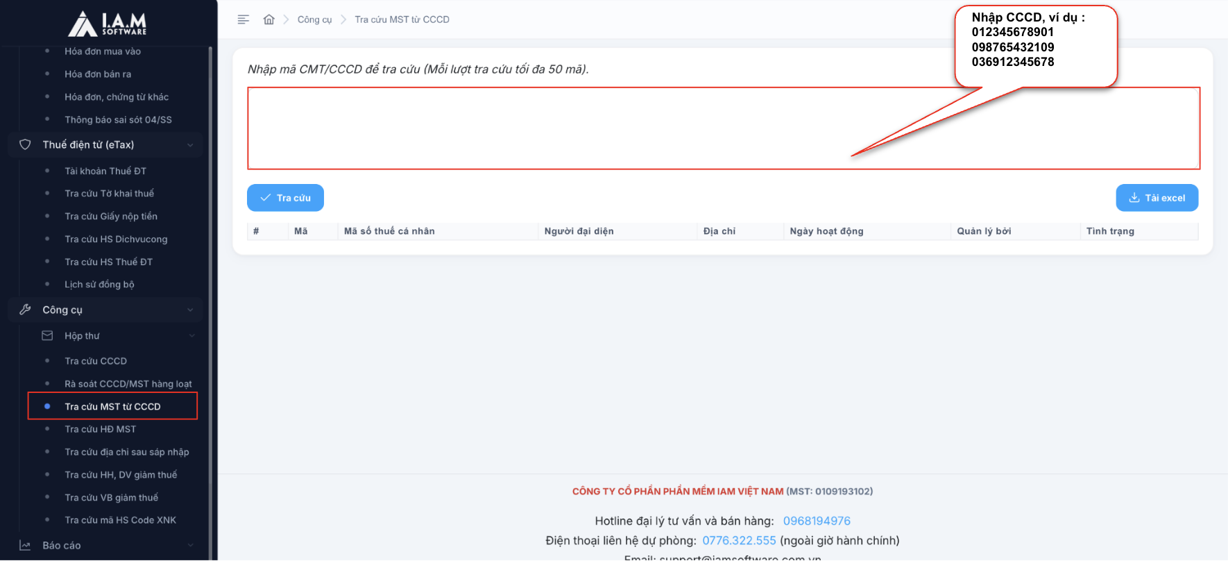 10. Màn hình thao tác tra cứu MST từ CCCD