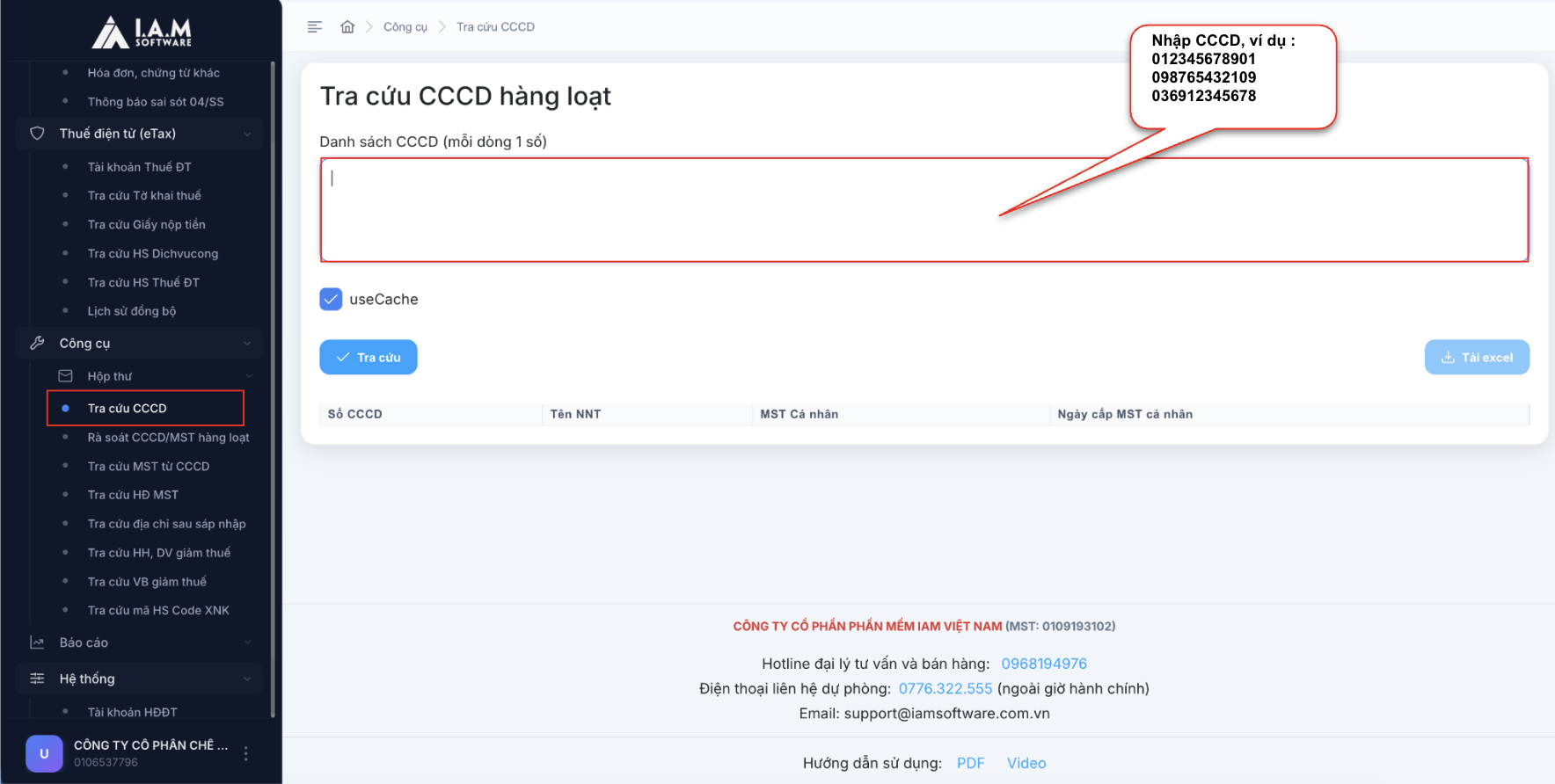 Màn hình thao tác tra cứu CCCD