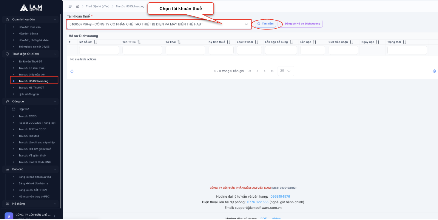 20. Màn hình thao tác tra cứu HS dịch vụ công