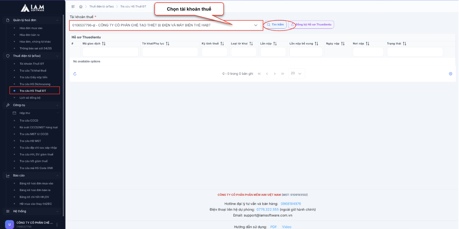 21. Màn hình thao tác tra cứu HS thuế điện tử