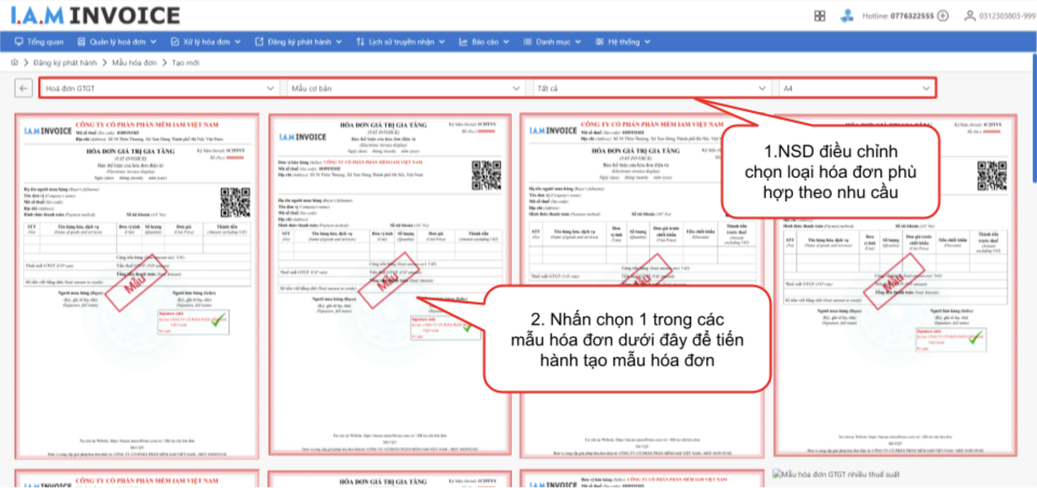 Màn hình thêm mới mẫu hoá đơn