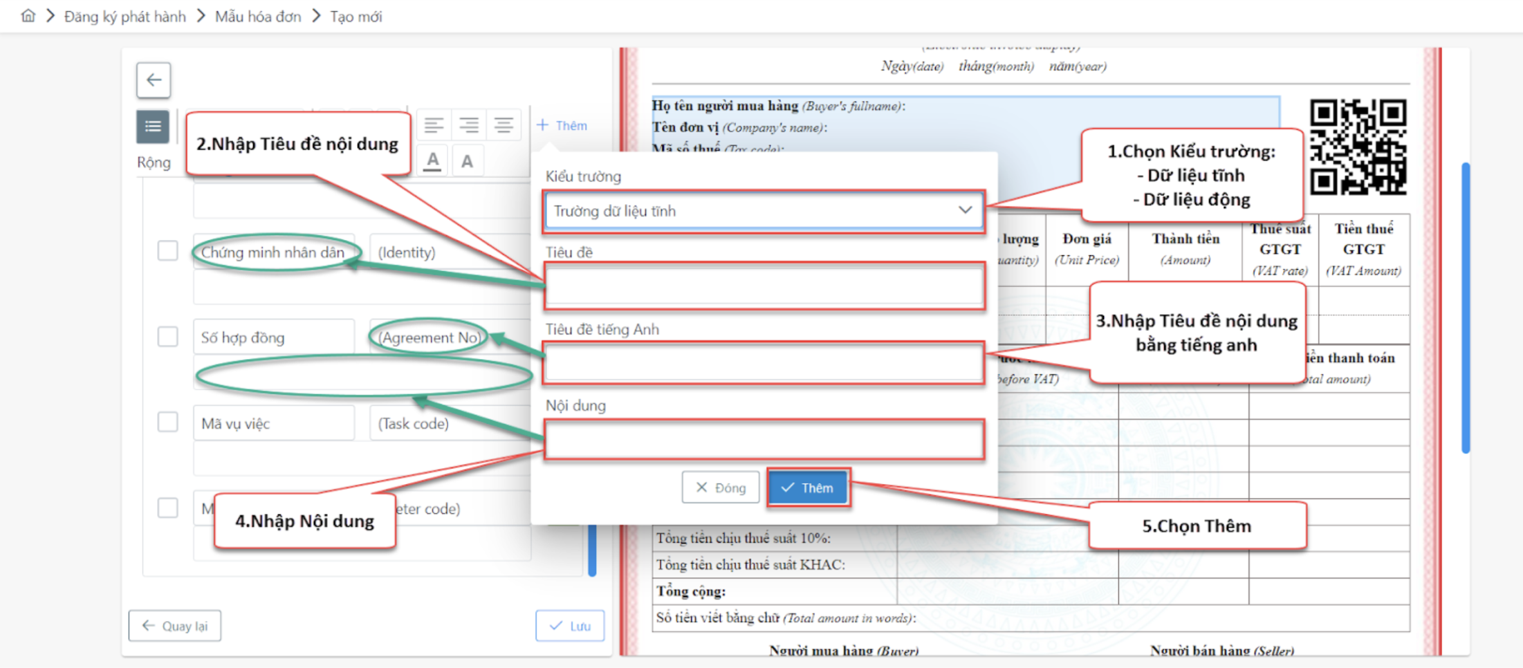 Màn hình thêm nội dung hoá đơn