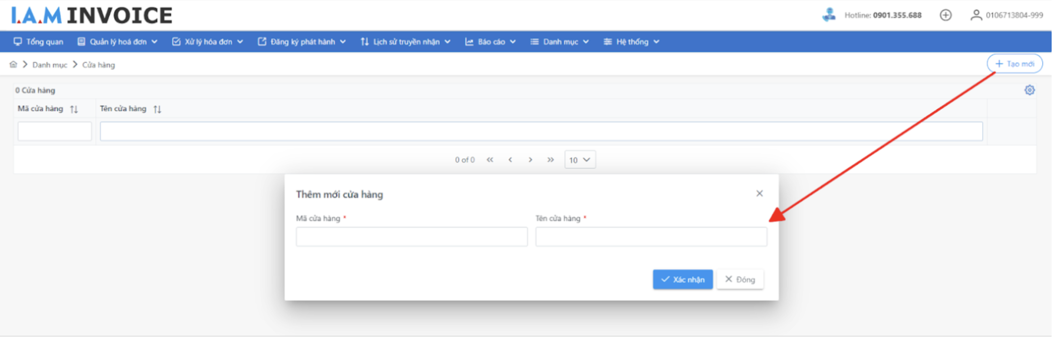 Màn hình thêm mới của hàng
