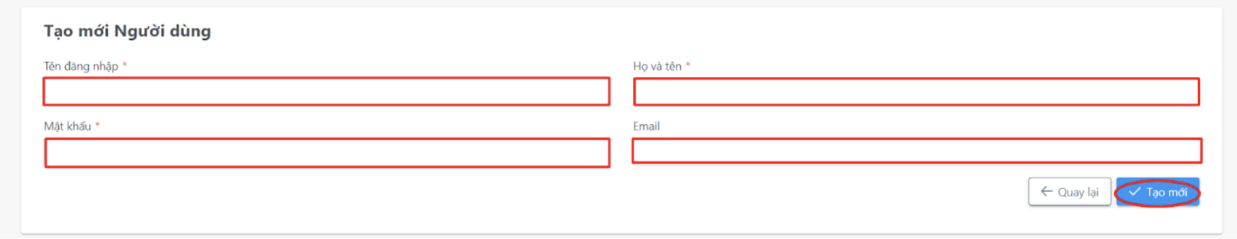 Màn hình tạo người dùng