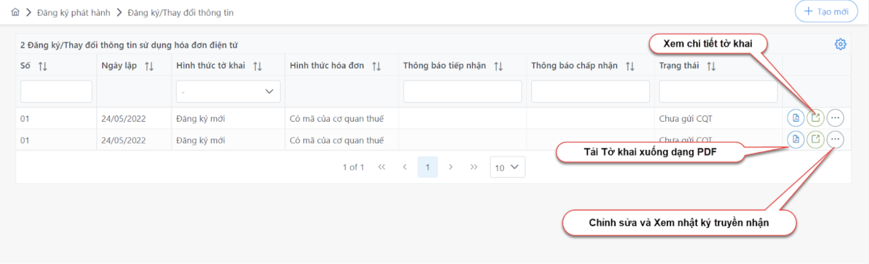 Màn hình danh sách tính năng