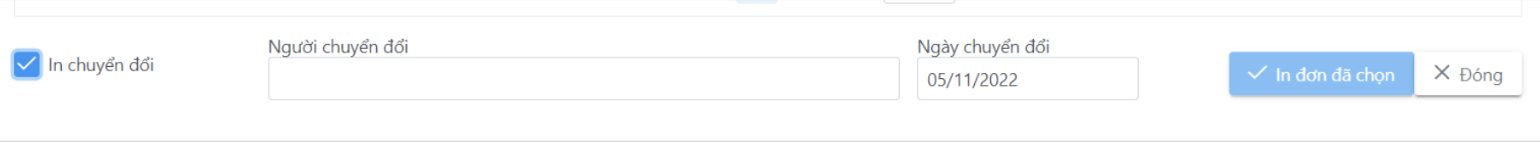 Màn hình thao tác in hoá đơn đã chọn