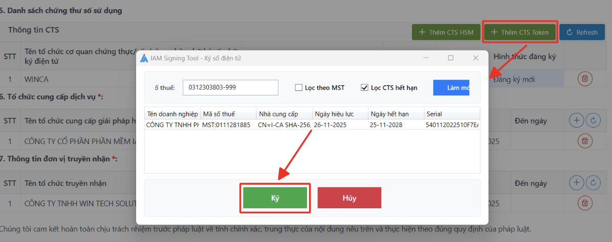 Màn hình thêm chữ ký số token