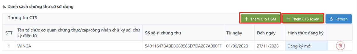 Màn hình thêm chữ ký số