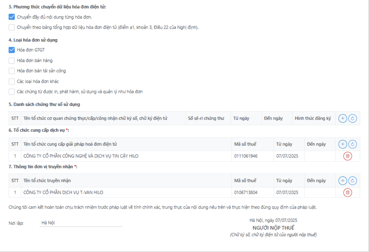 Màn hình tờ khai