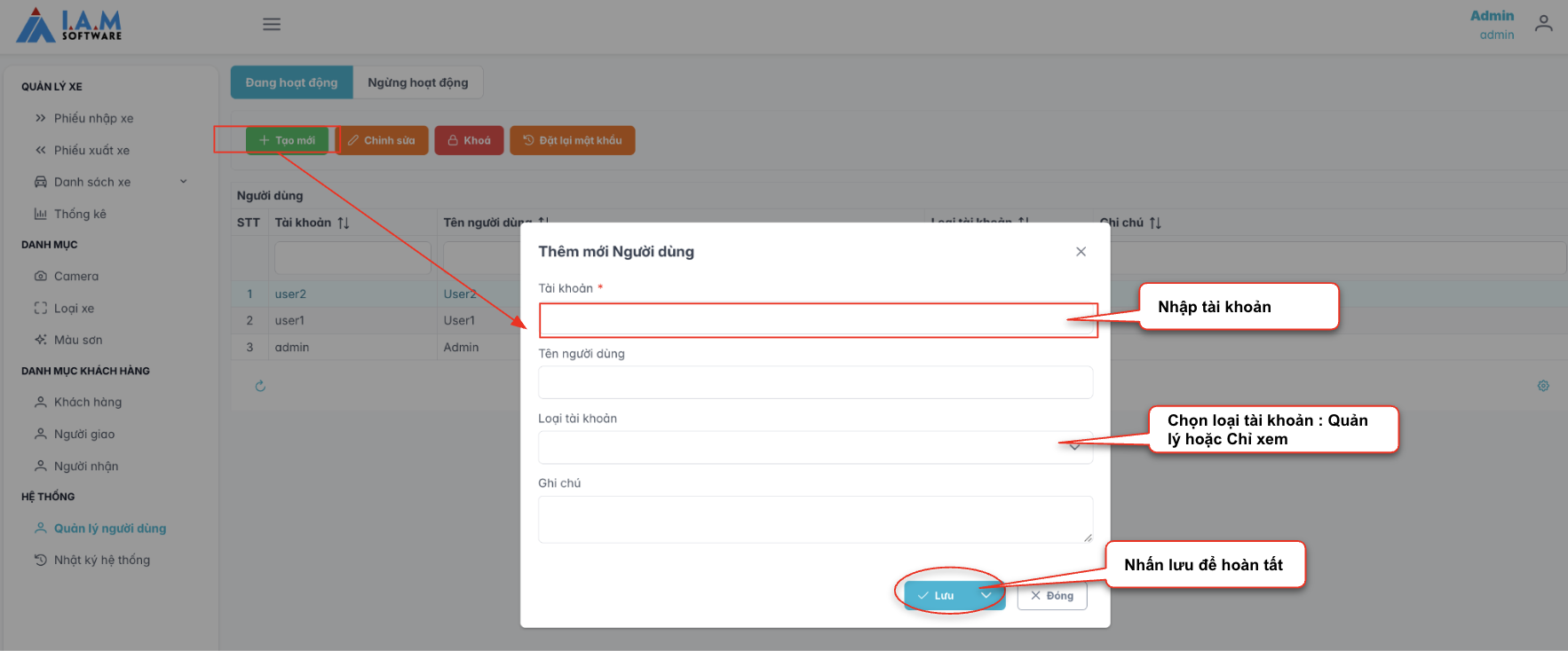 Màn hình danh sách người dùng