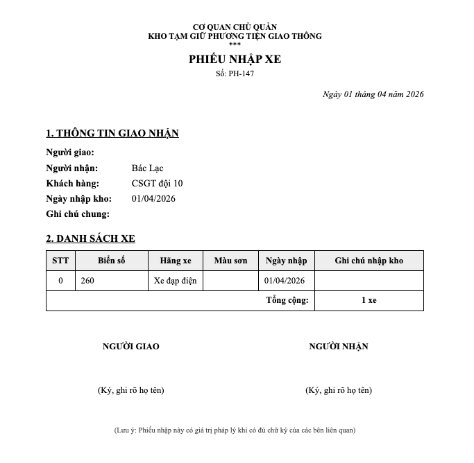 Màn hình phiếu nhập