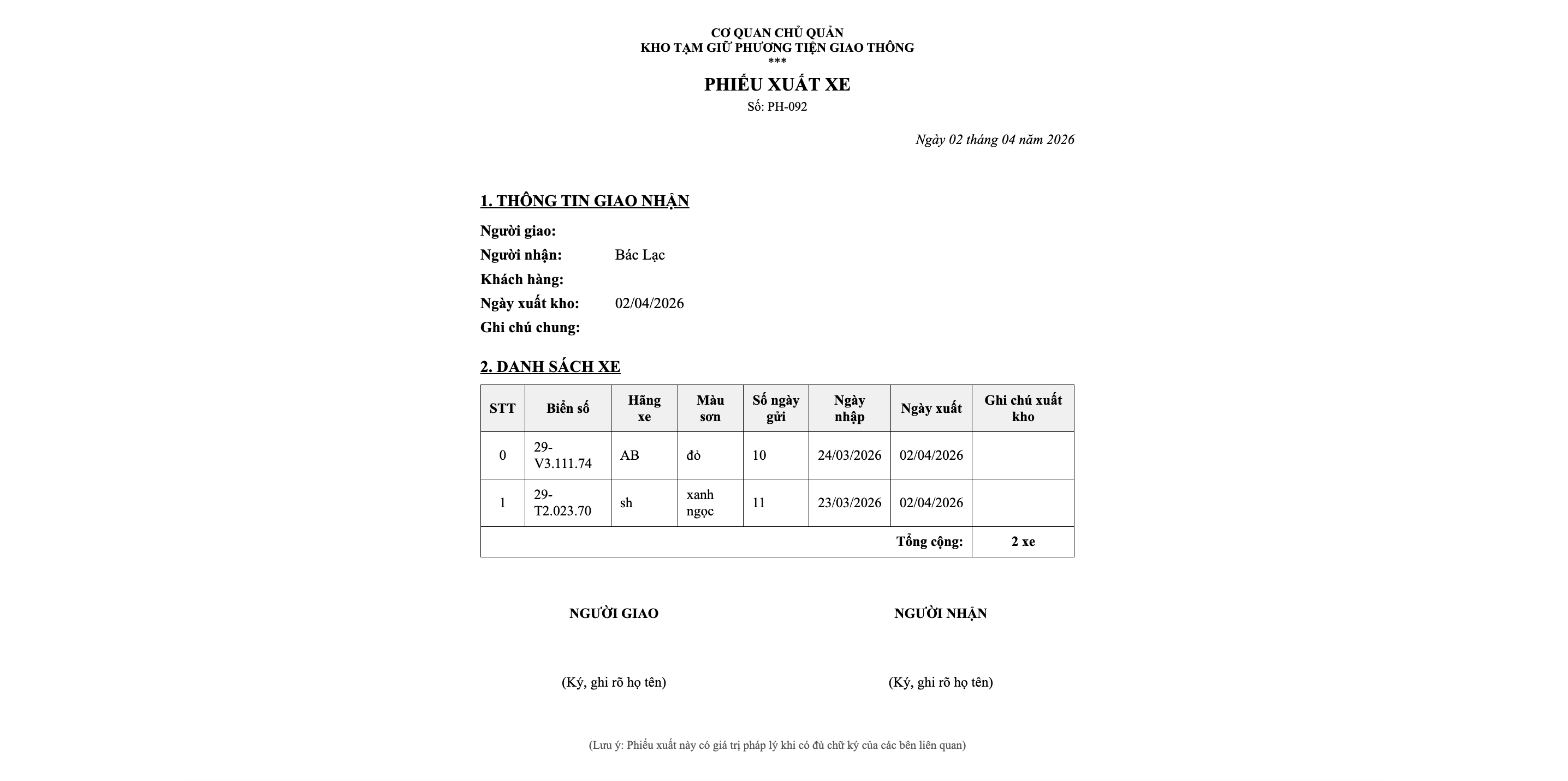 Màn hình phiếu xuất