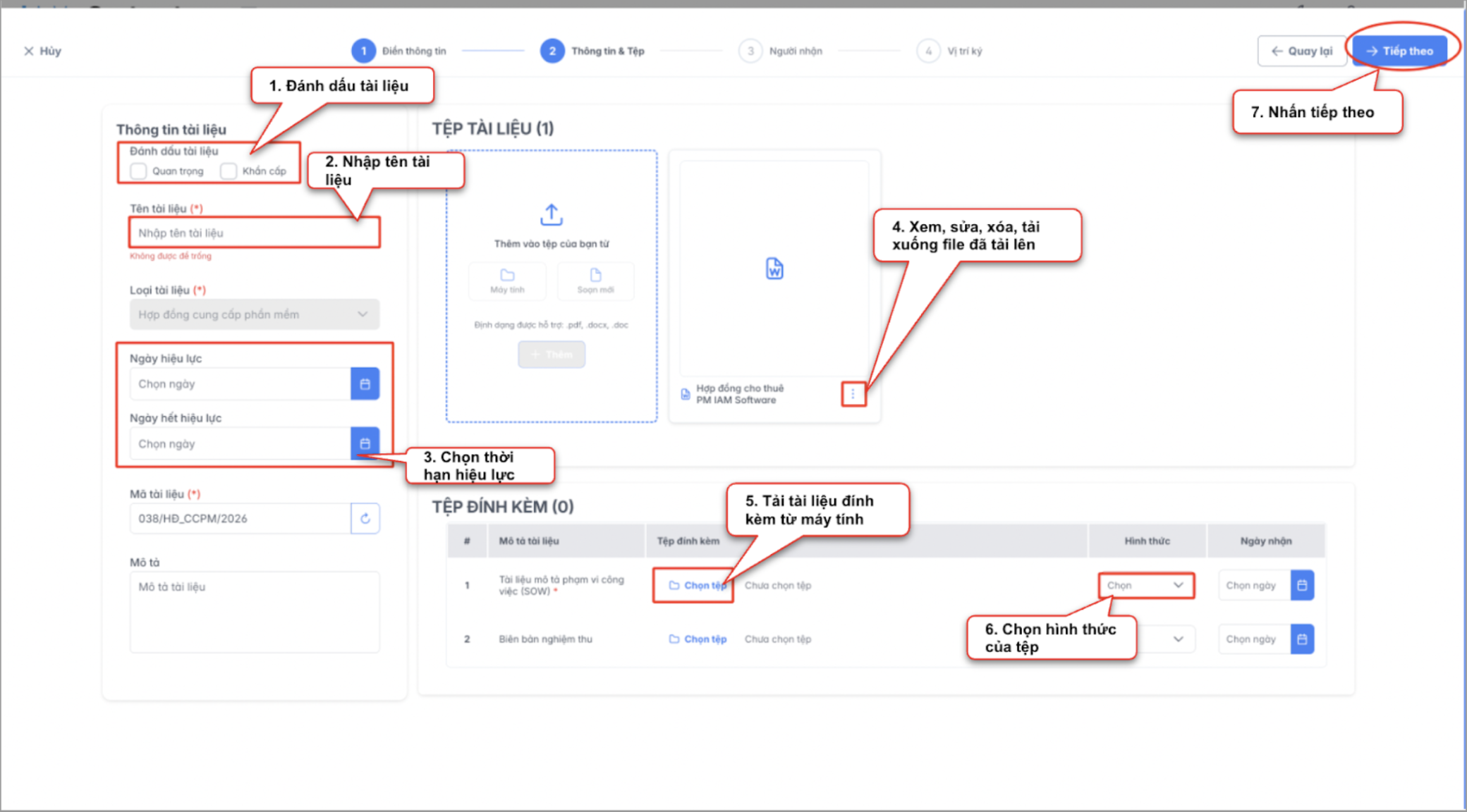 Màn hình thao tác tạo tài liệu từ mẫu - Thông tin & Tệp