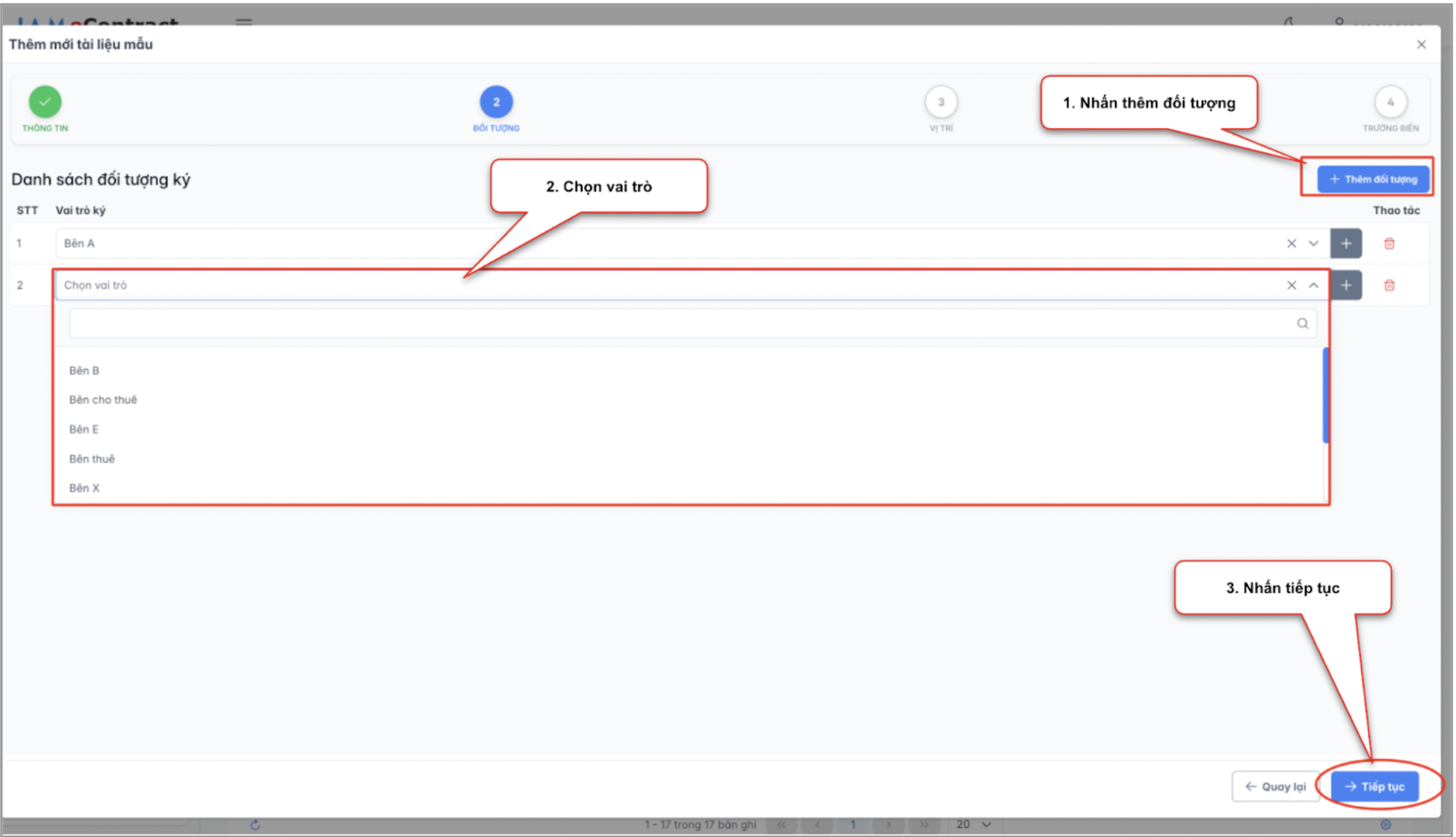 Màn hình thao tác tạo tài liệu mẫu - đối tượng