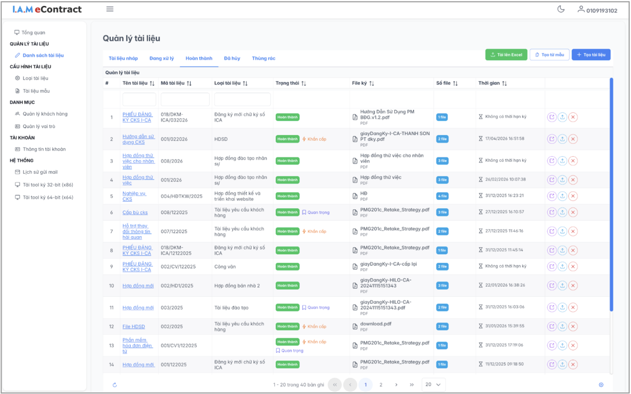 Màn hình danh sách tài liệu - hoàn thành