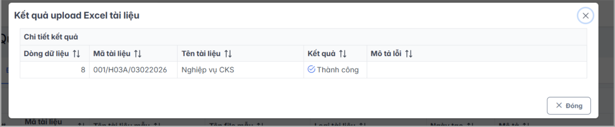 Màn hình hệ thống hiển thị kết quả upload